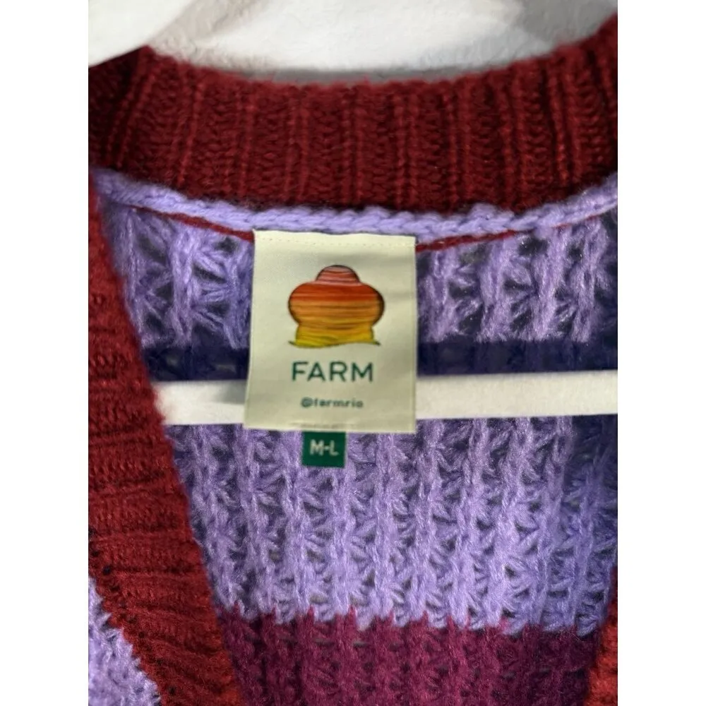 Farm Rio Patch Twirl Striped Multicolor Open Front Puff Sleeve Cardigan Size M/L - Image 15