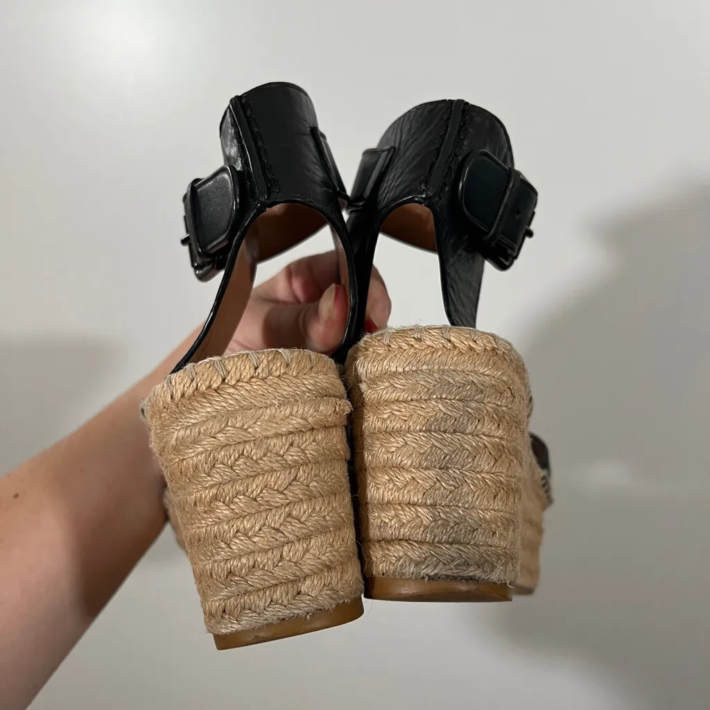 Coach Espadrille Wedges Primrose Raffia Leather Sandals Size 8.5 Women - Image 4