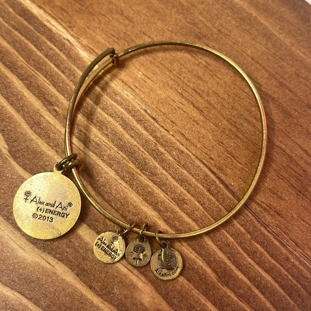 Alex & Ani " Live A Happy Life" Charm Bangle Bracelet Gold - Image 2