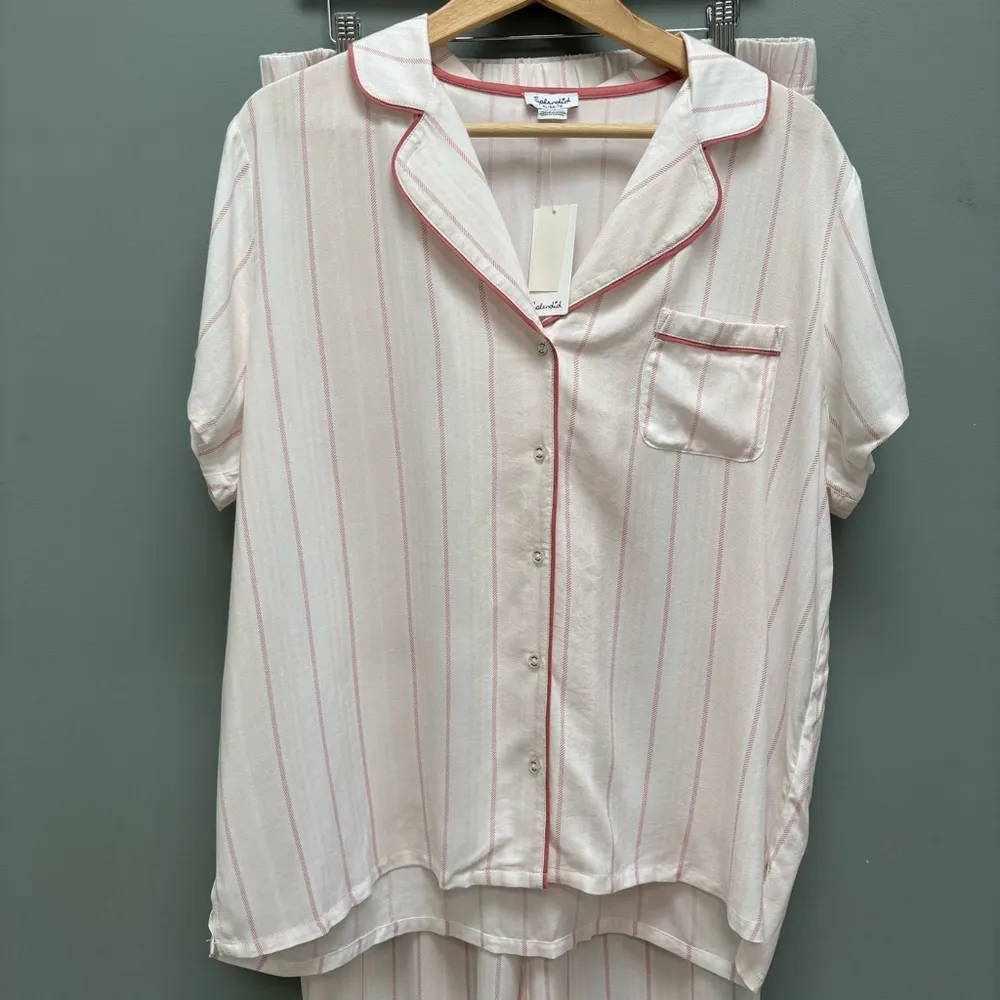 Splendid Sort Sleeve & Pants Button Up Pajamas Set Pink Stripe XL - Image 2