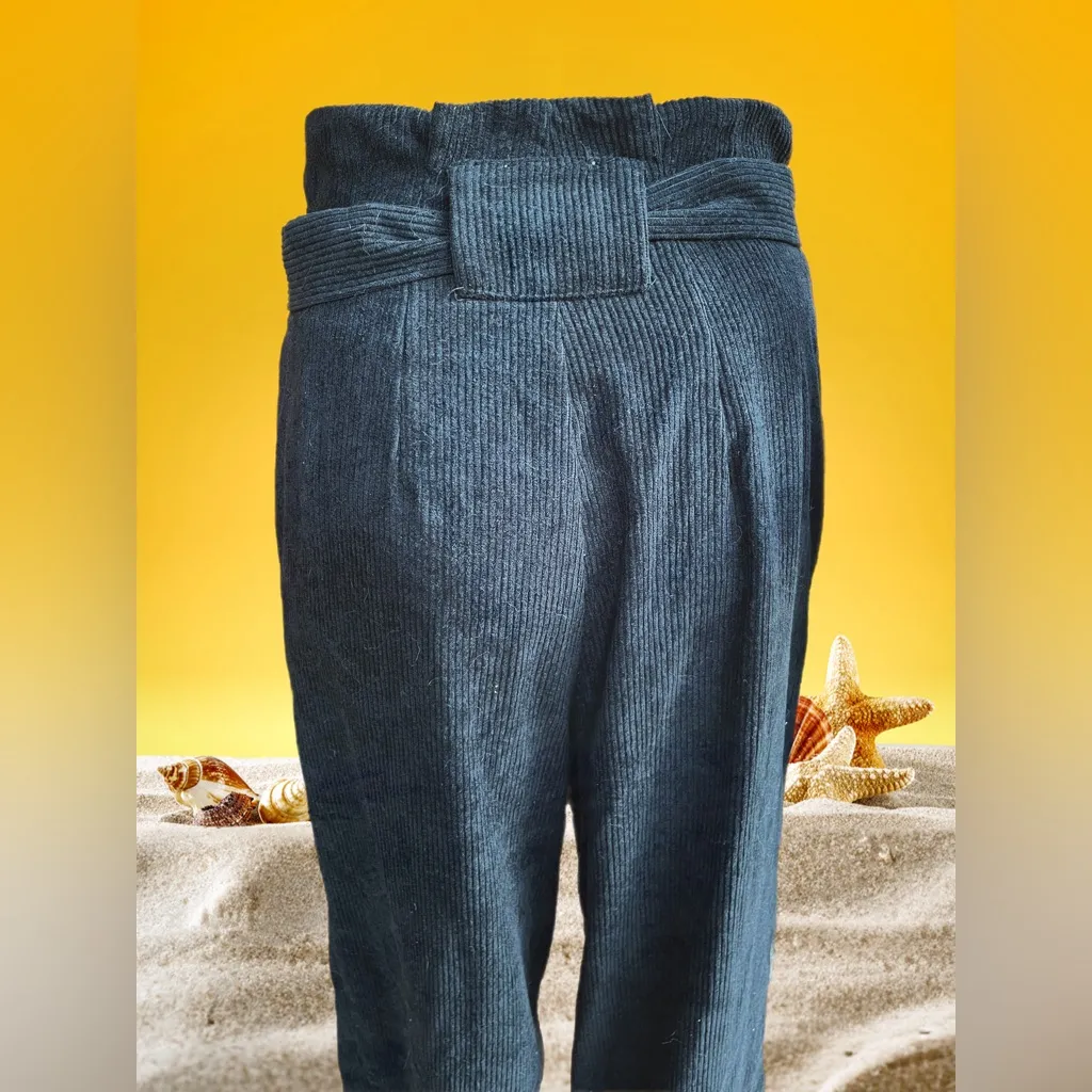 Lush High Waist Corduroy Black Pants Size 6 
Paper bag style waist
With Pockets - Image 3