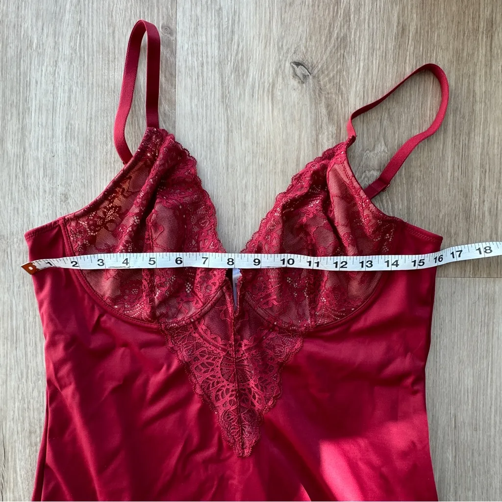 Popilush Shapewear Lace V Neck Side Slit Slimming Maxi Slip Dress sz XXL Red - Image 8