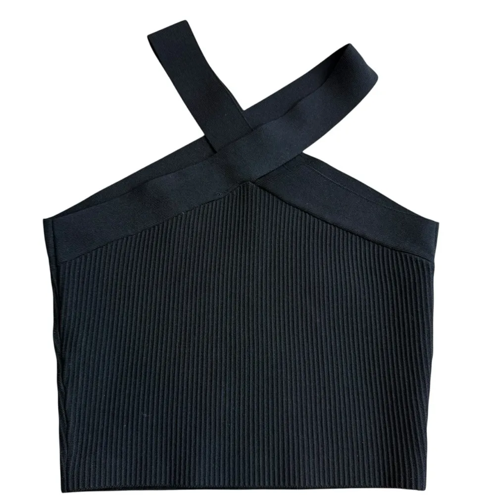 Allie Rise Size M Halter Neck Ribbed Crop Top Black Cocktail Going Out Top Party - Image 2