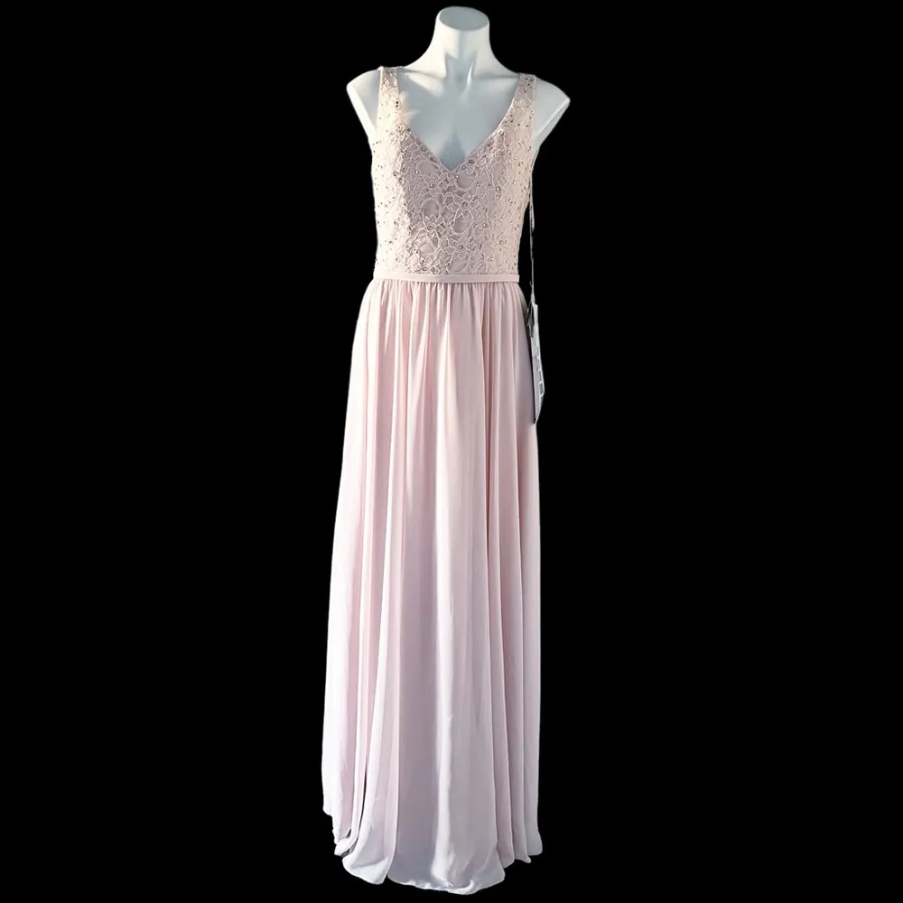 Mori Lee Blush Gown Lace & Sequin Maxi Open-Back Dress Pink Size 10 New w/Tag - Image 3