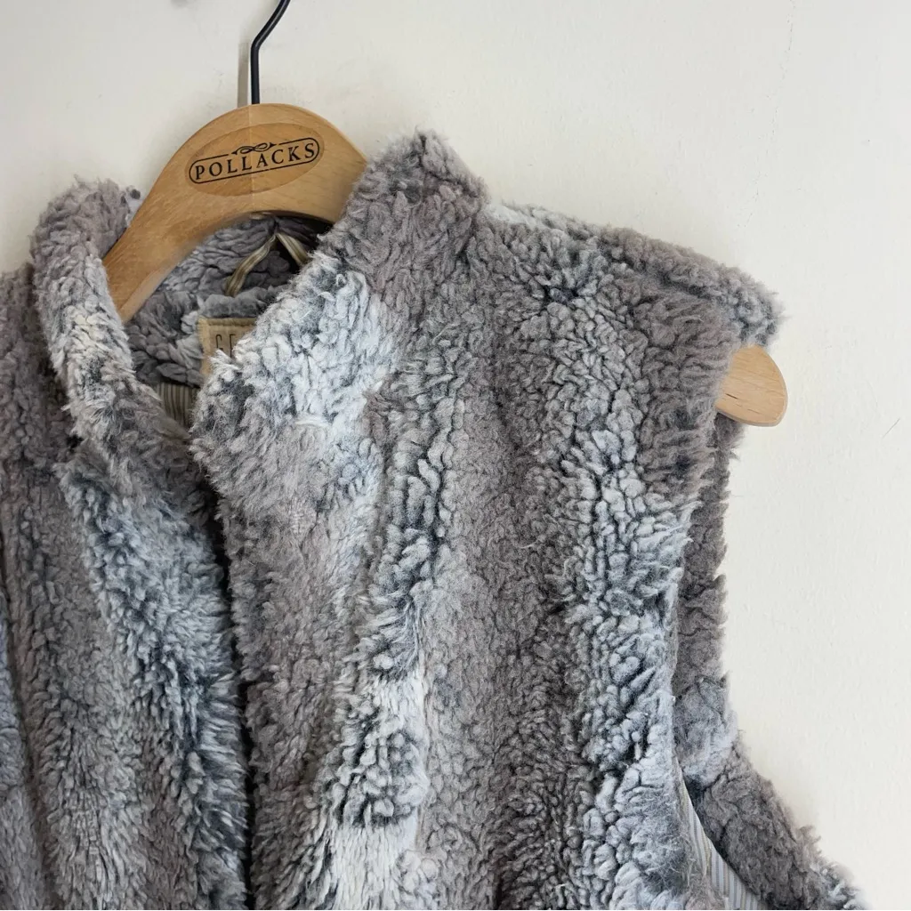 GEORGIE Faux Fur Vest Sz Small Grey Textured Longline Gray - Image 3