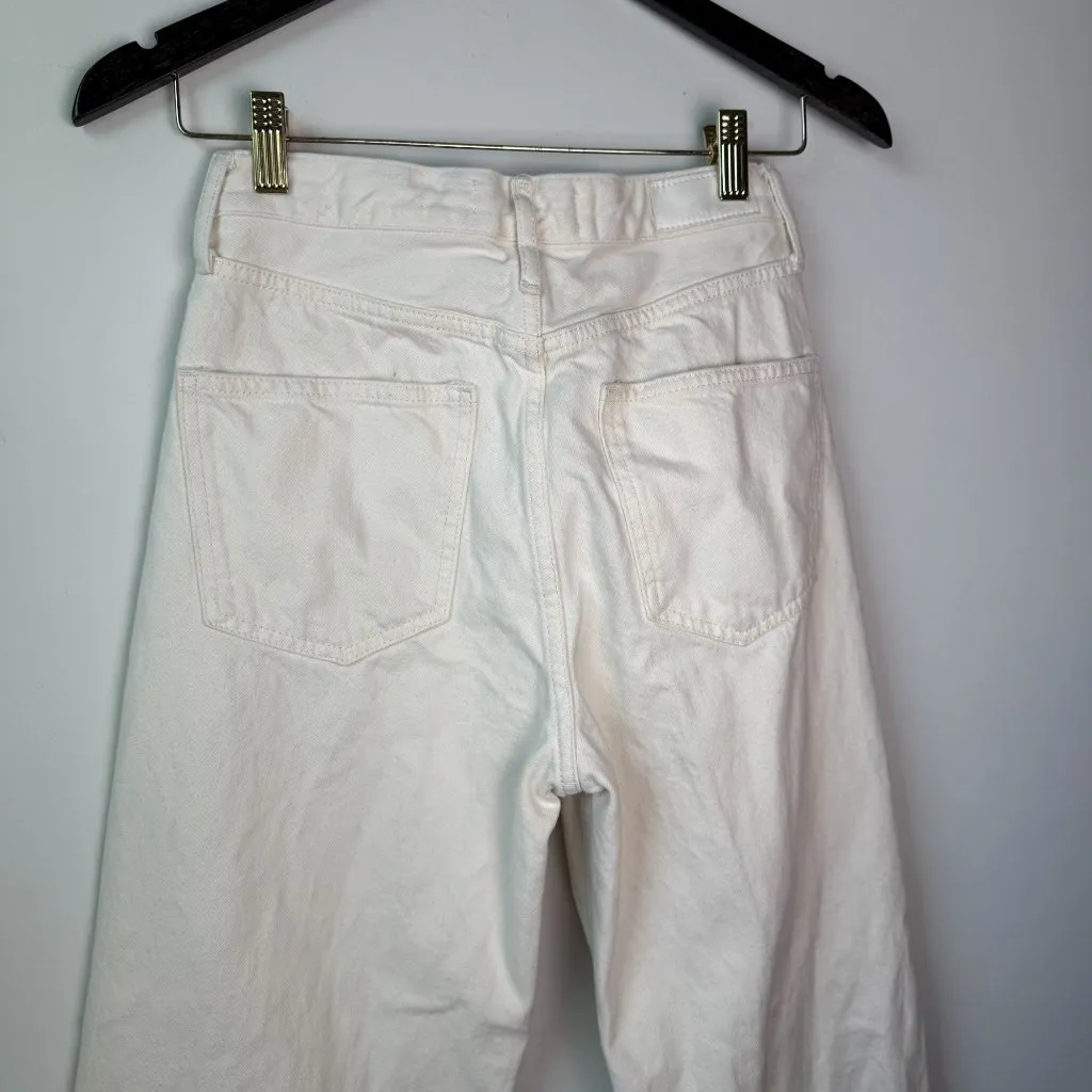 Mango Gabriela High Waist Distressed Knee Wide Leg Button Fly Jeans Ecru Sz 2 - Image 10