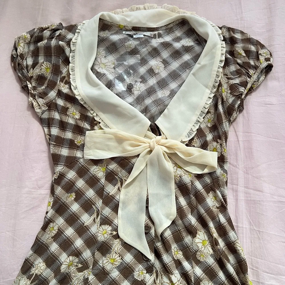 Kimchi Blue Brown and Cream Floral Checkered Romper - Image 4