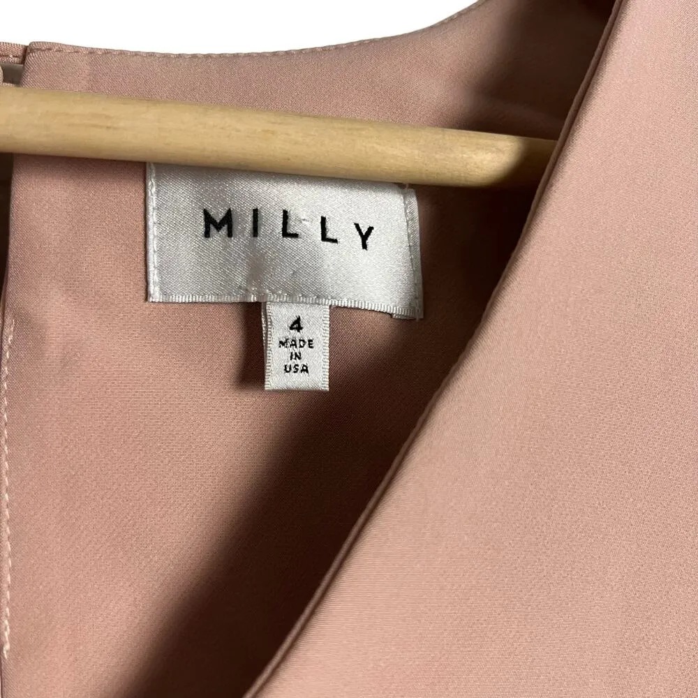 Milly Rachel Italian Cady Bell Sleeve Blush Pink Mini V-Neck Shift Dress Size 4 - Image 6