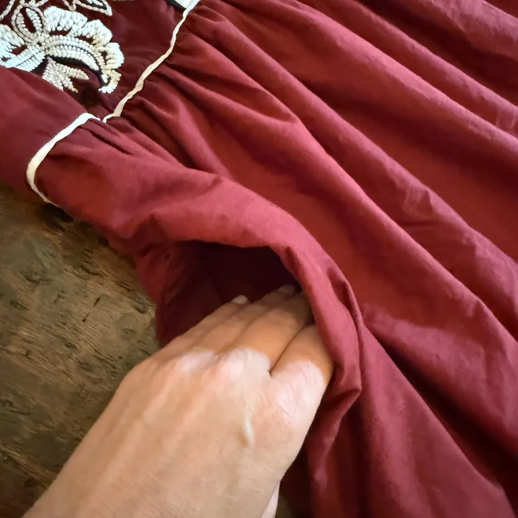 Anthropologie Crimson Midi Dress with Cream Embroidery - Image 8