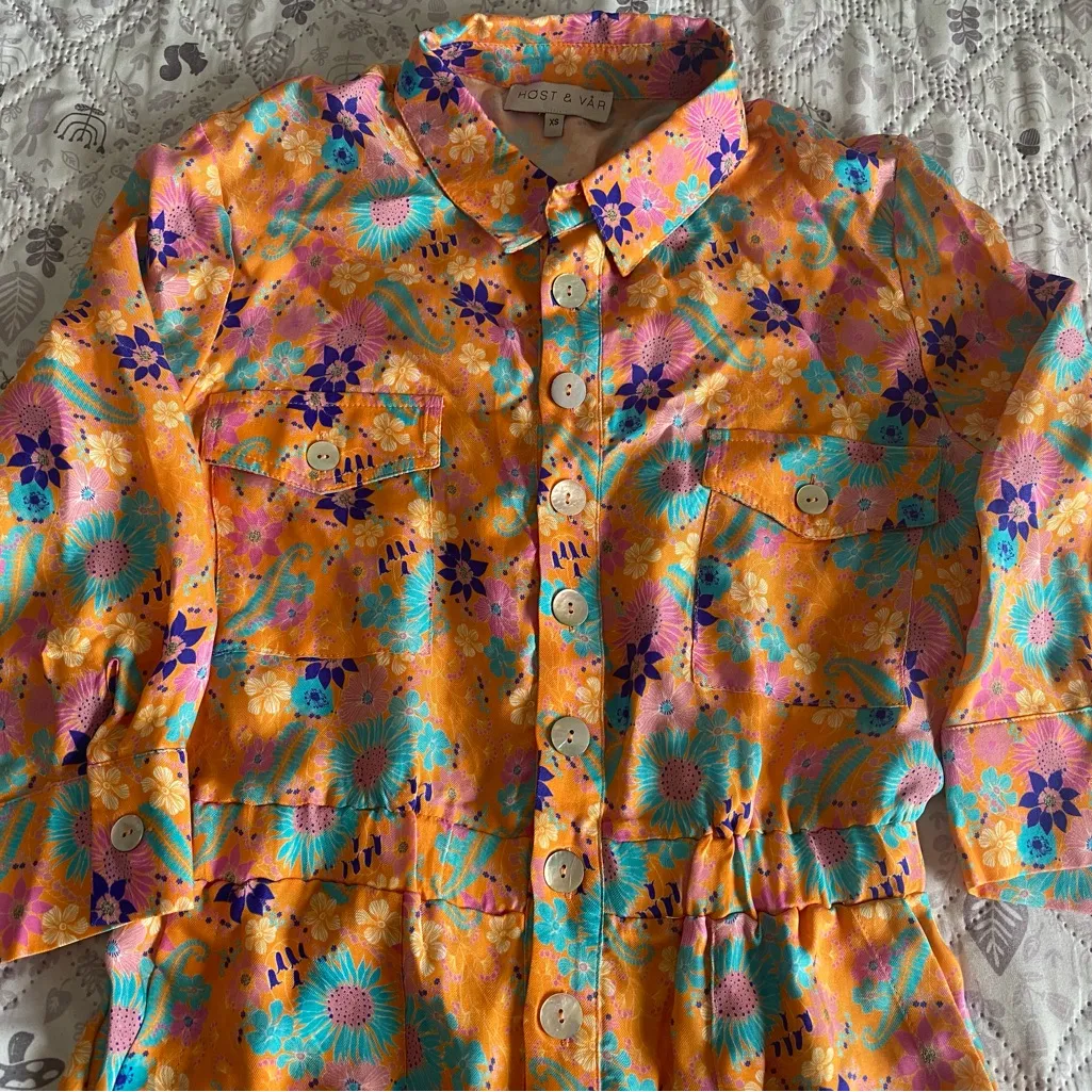 Host and Vast Floral Button Up Jumpsuit size XS Orange - Image 4