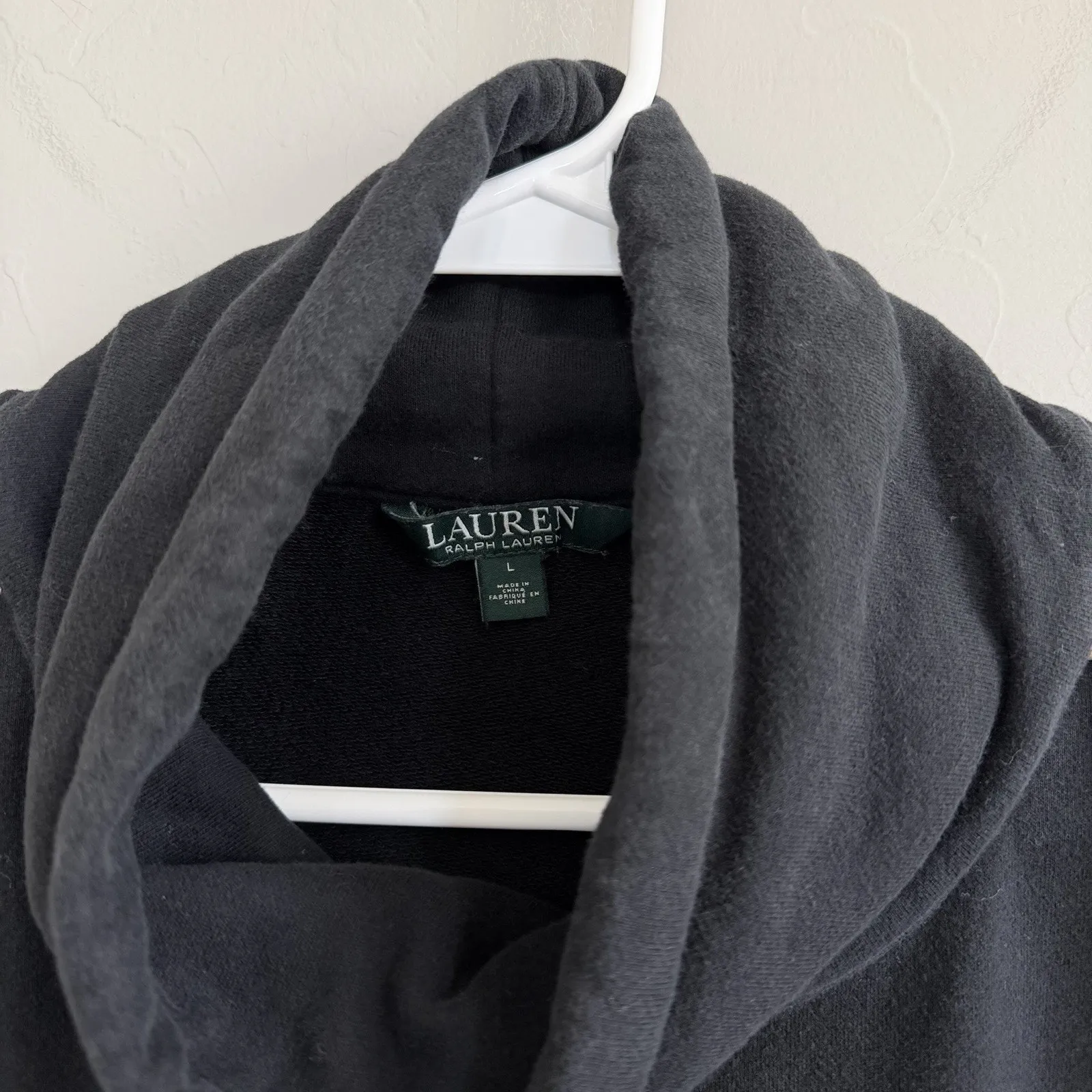 Lauren Ralph Lauren Woman’s Black Cowl neck Sweatshirt Size L Stripe Pocket - Image 2