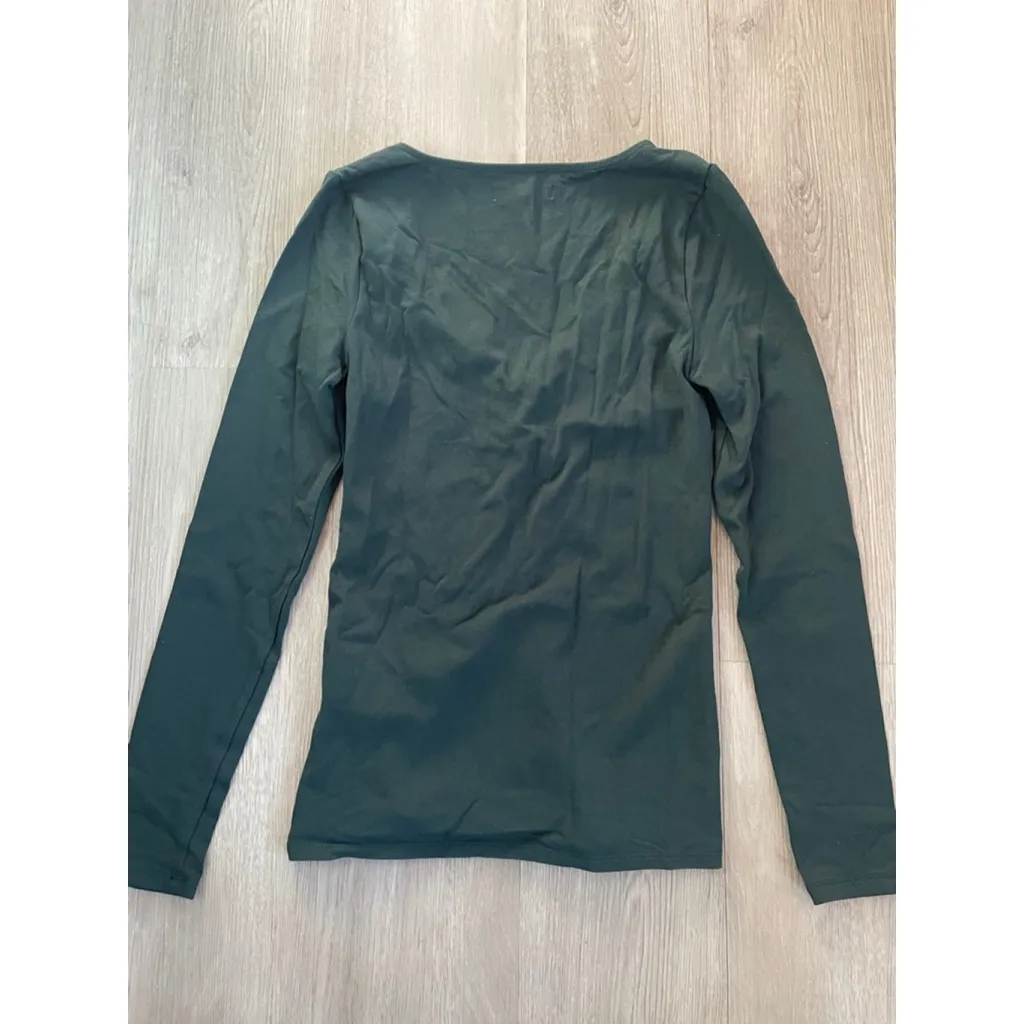 Madewell Twist Front Long Sleeve Top Green XS Fitted V-Neck ~ Size XS - Image 8