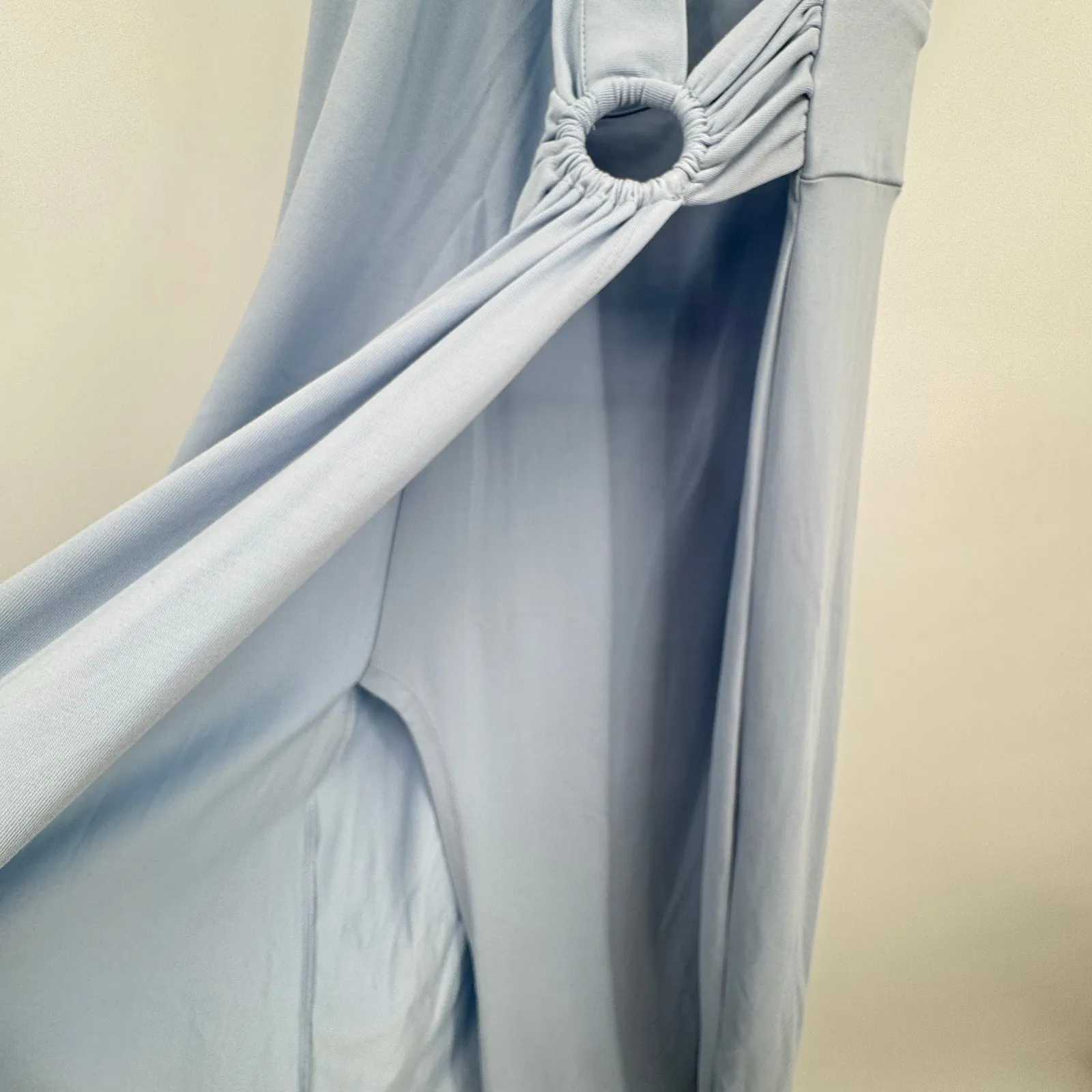 Land's End dress M tall  sleeveless tulip hem surplice faux wrap modal maxi blue - Image 8