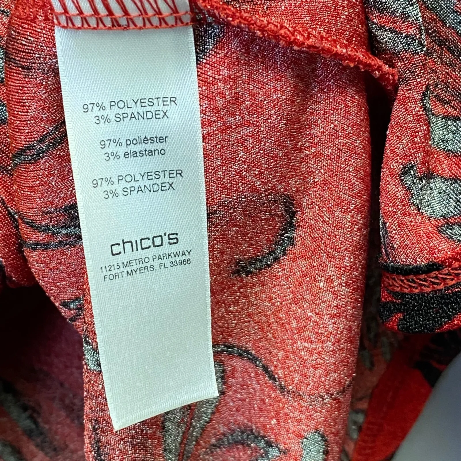 Chico's Easywear Red Black Floral Print 3/4 Sleeve Knit Top Women's Size 0 - Image 7