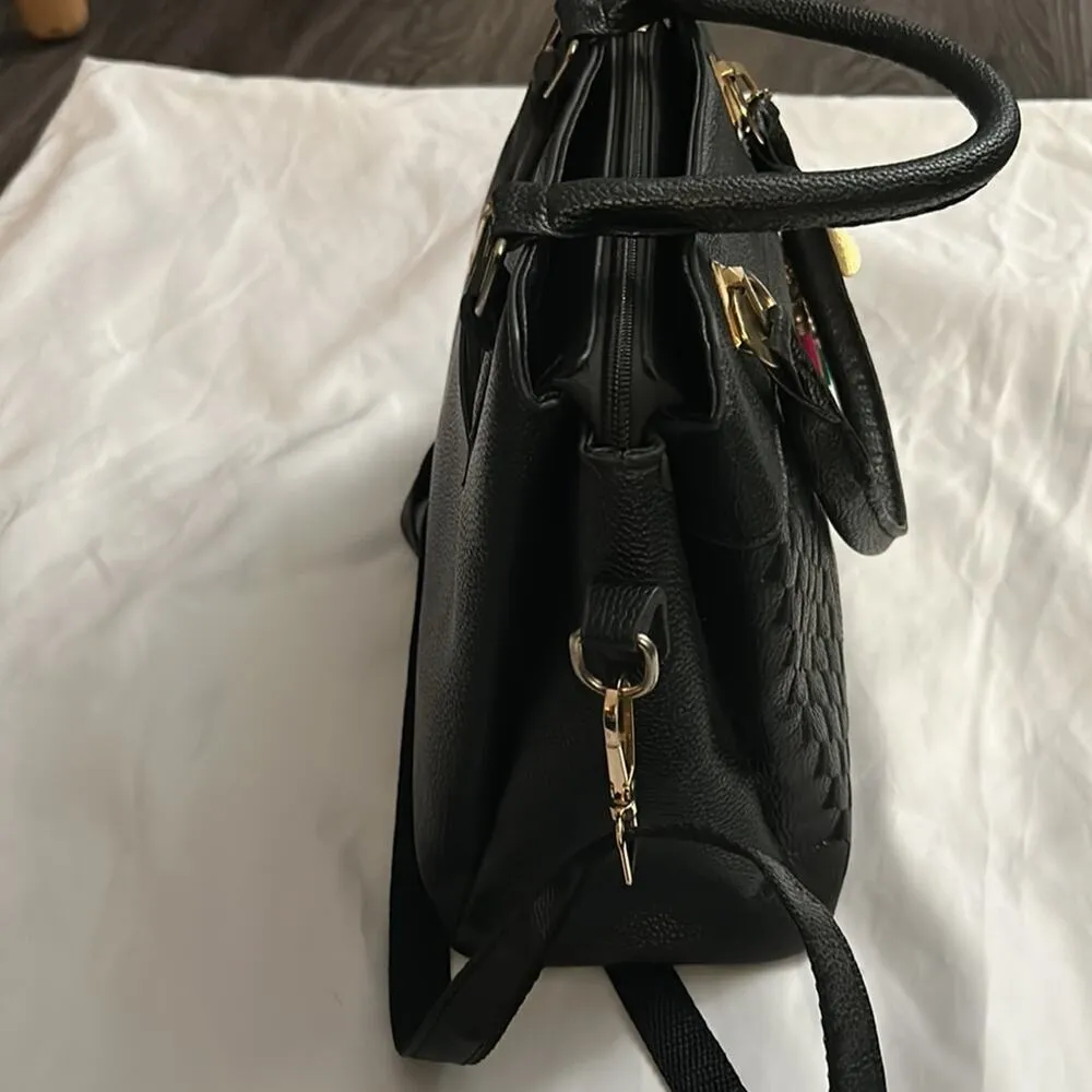 ZiMing Black Faux Leather Shoulder Crossbody Handbag Satchel Tote Minimalist - Image 4