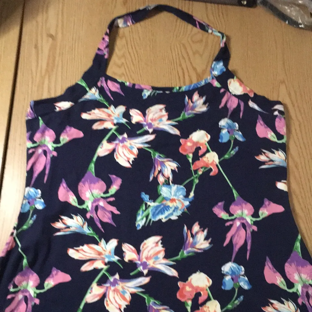 New Women’s Venus Floral Halter Dress Cotton Navy Pink Lavender Size XLarge - Image 3