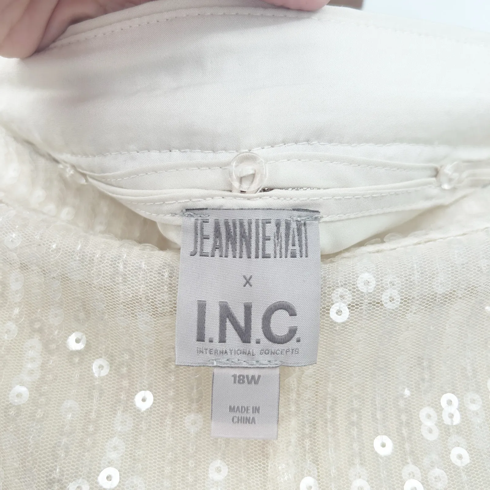 NWT Jeannie Mai X INC Womens Disco Party Sheer Wide‎ Leg Sequin Pants 18W Ivory - Image 7