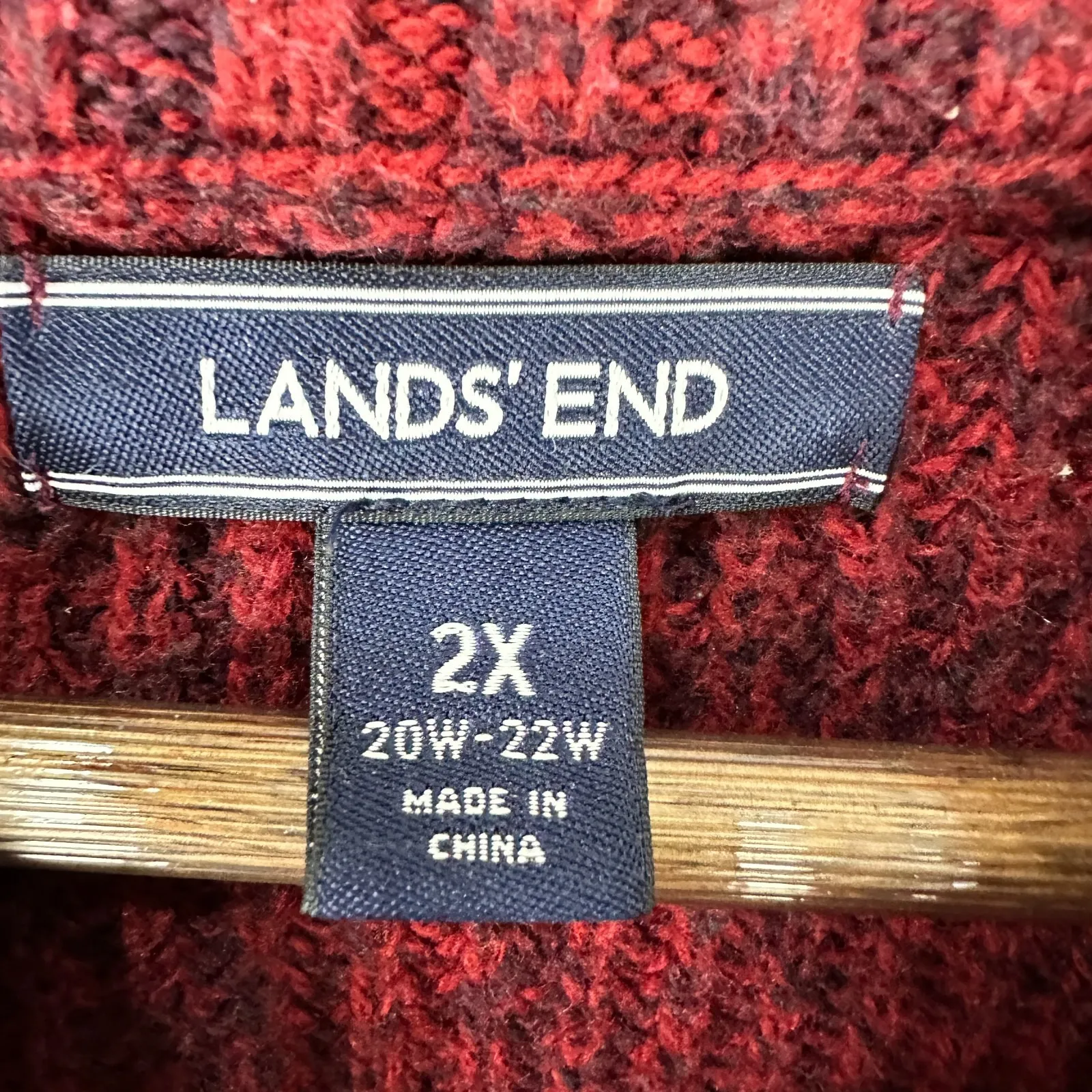 Lands' End Sweater 2X Red Quarter Zip Chunky Knit Cotton Blend Preppy Cozy - Image 3