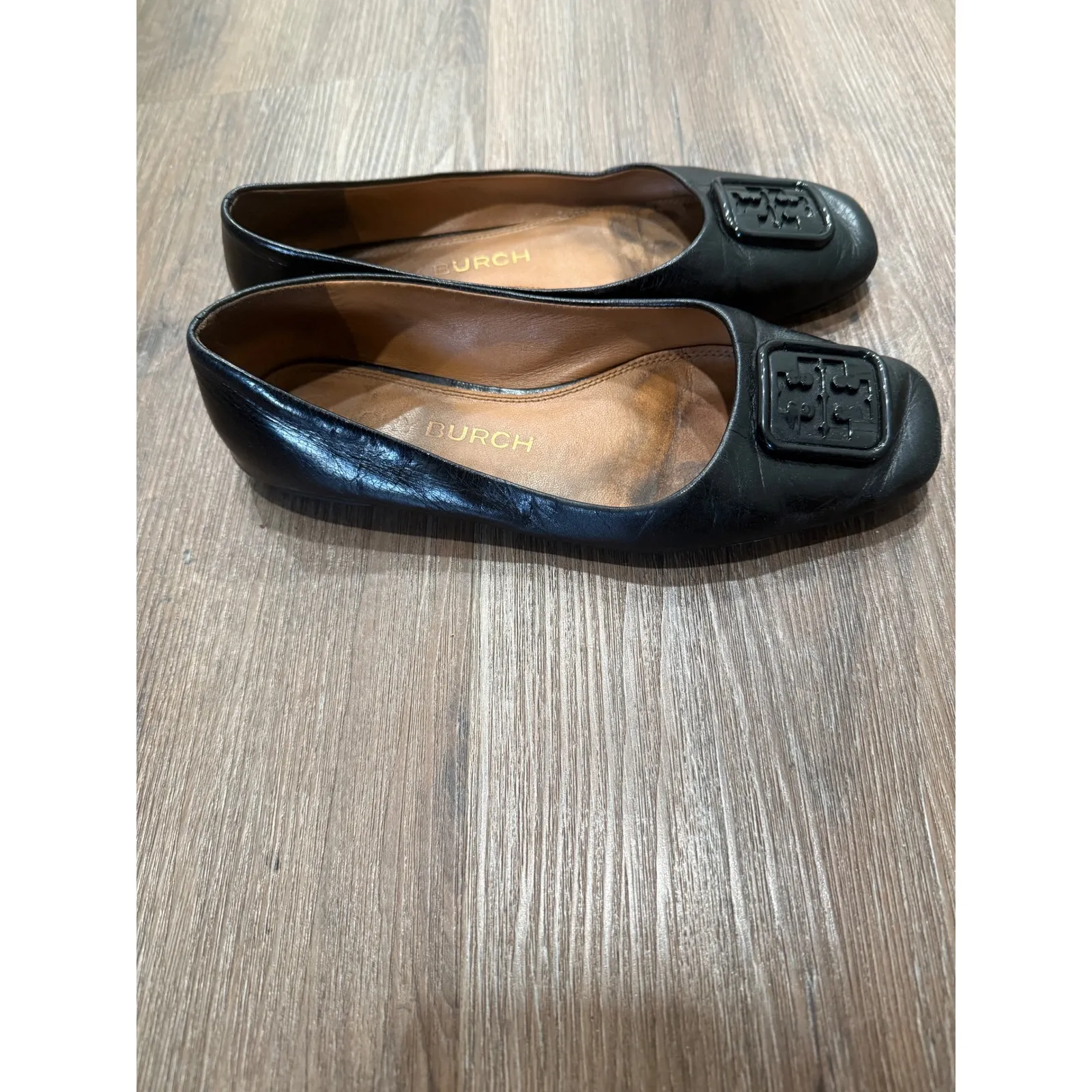 Tory Burch Black Leather Ballet Flats with Logo Detail Women's Size 7 - Image 3
