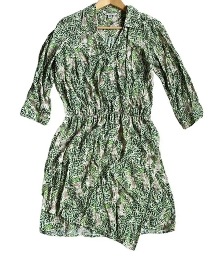 CAbi Green Palm Leah Faux Wrap Dress Size XS
