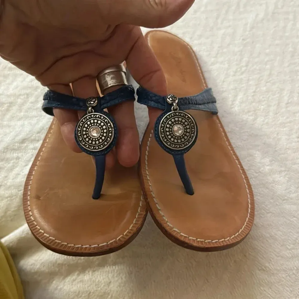 Brighton “onyx” sandal blue braided leather tan soles crystal medallion size 6.5 - Image 3