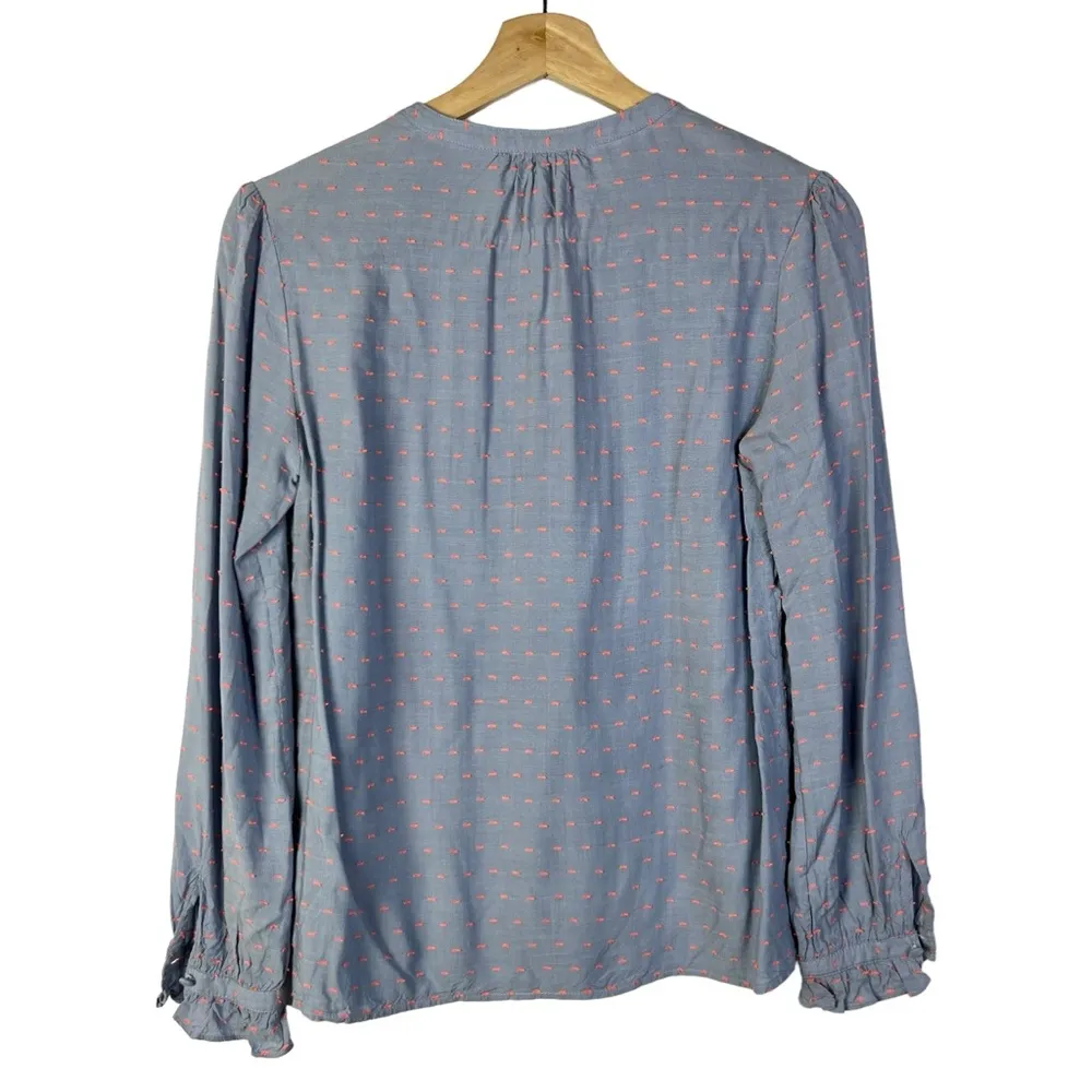 Boden Lori Light Blue Pink Embroidered Henley Long Sleeve Blouse 4 - Image 3