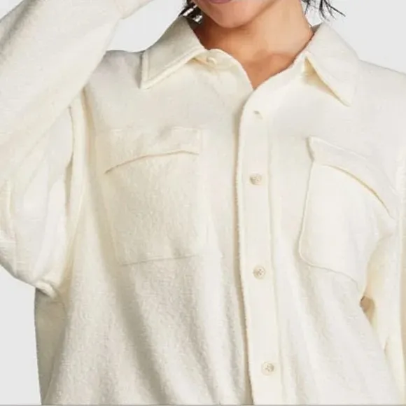 Victoria’s Secret PINK Creamer White Reverse Fleece Shacket - Image 2