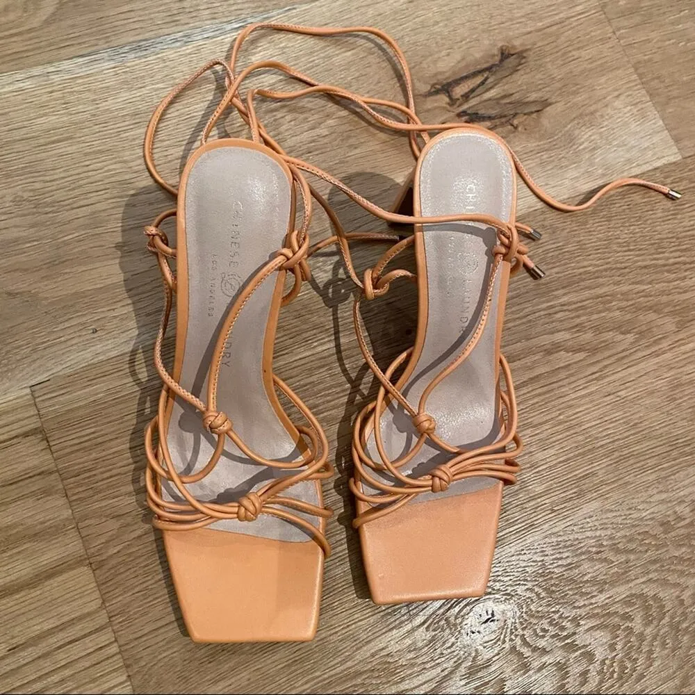 Chinese Laundry Yita Heels Tie Strap Sandals in Smooth Orange - NWOT - Image 3