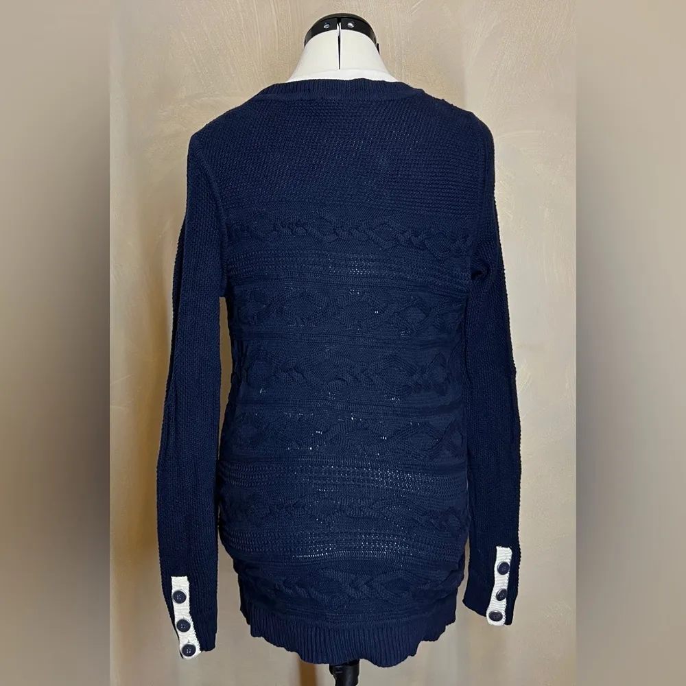 Talbots women’s Navy Pullover long sleeve Button Cuff Cable Knit Sweater|Size:MP - Image 15