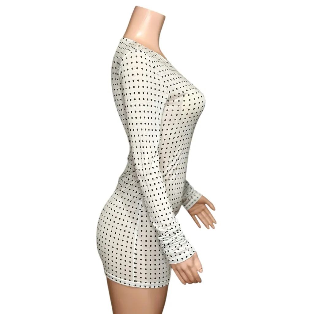 WITH JÉAN Kenny Polka Dot Mini Dress, White/Black, XS - Image 6