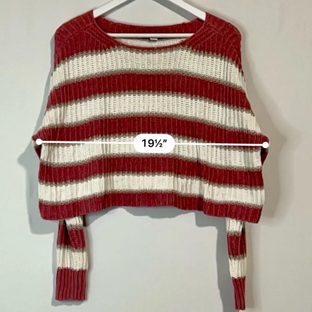 American Eagle Women’s Long Sleeve Striped Sweater Pink & White Size Small FLAW - Image 6