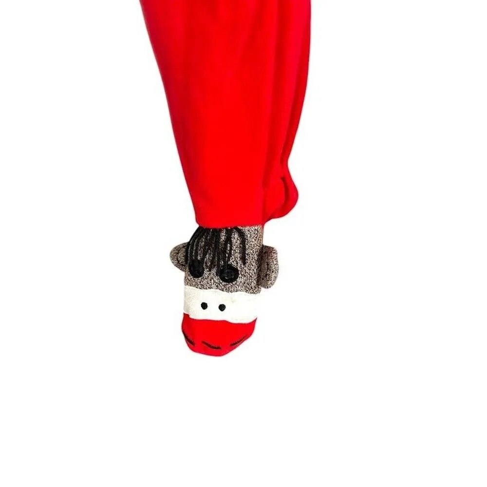 Nick & Nora One Piece Footed Fleece Pajama Sock Monkey Red Size Medium Womens - Image 3