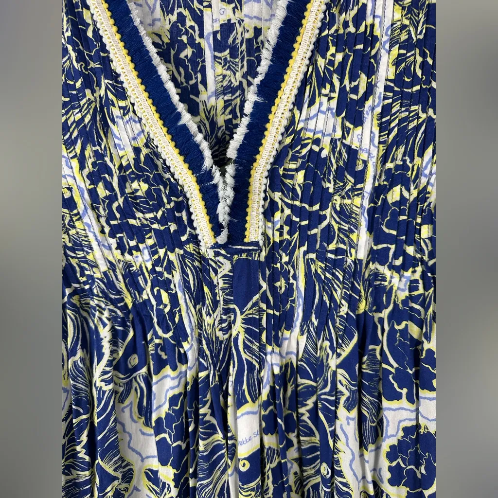 Poupette St. Barth x Vilebrequin Sasha Mini Dress Blue Floral Women’s Sz L - Image 10