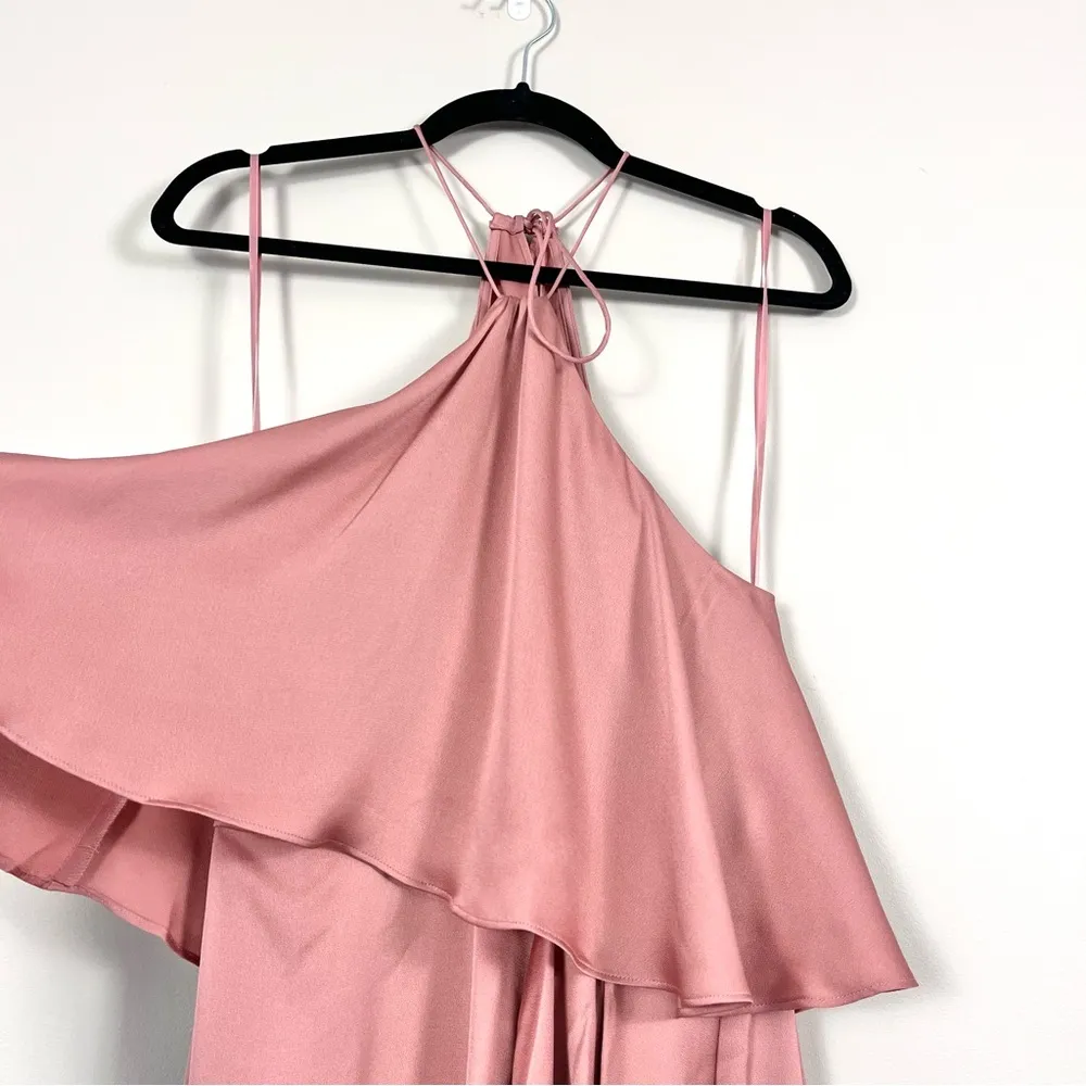 Luxe Halter Frill Tulip Hem Cocktail Dress in Rosé Size 4 - Image 4