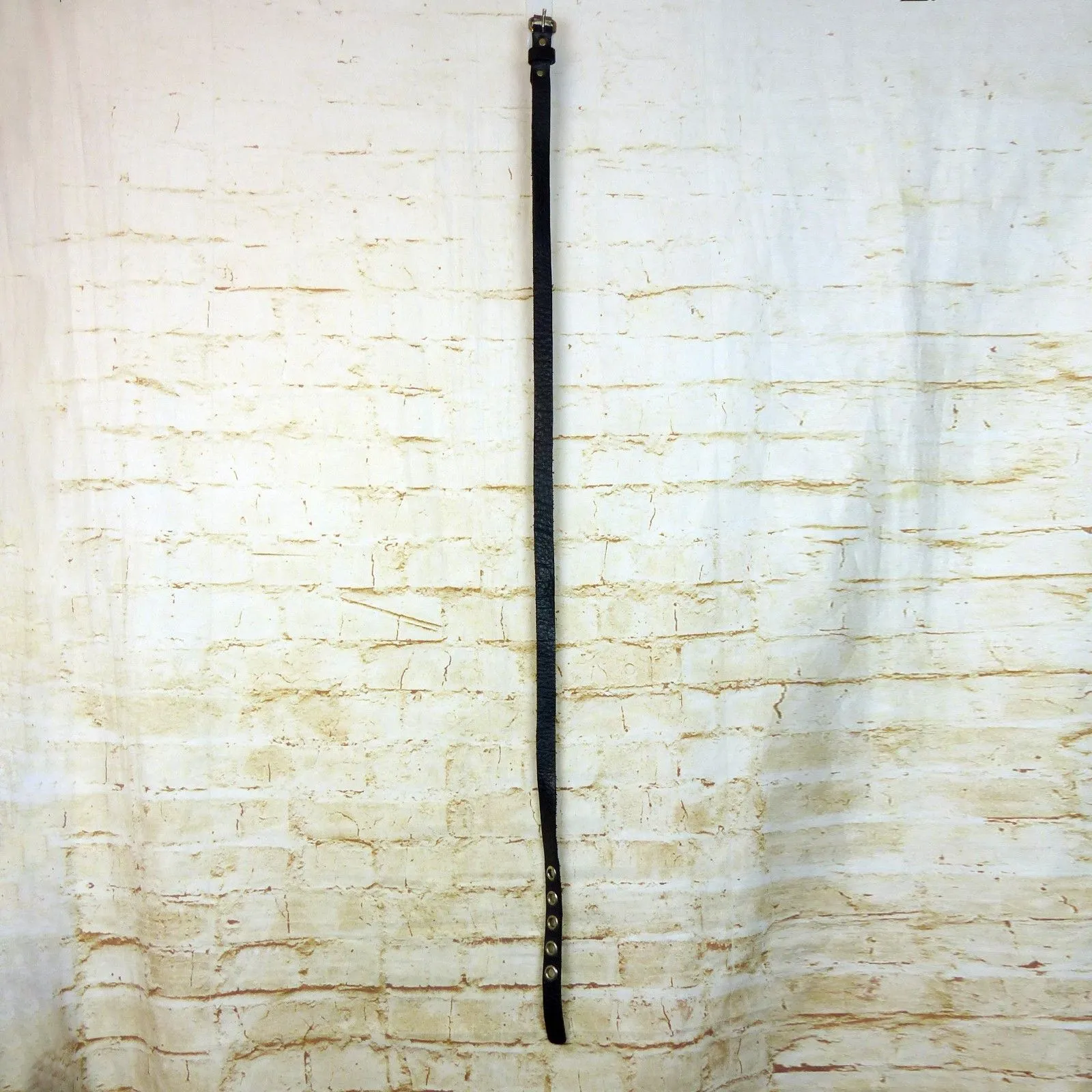 Black Pebbled Genuine Leather Grommet Belt Size 34 Narrow Punk Goth Y2K Rock Emo - Image 14