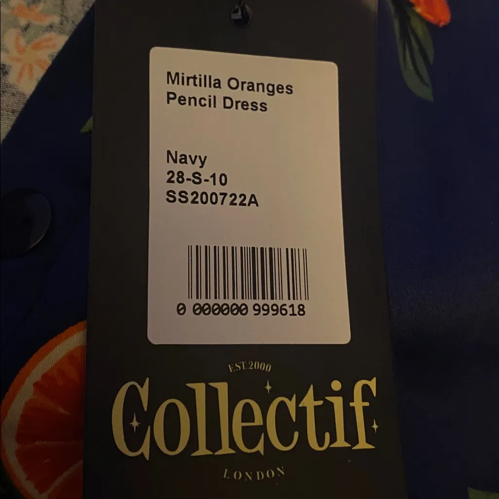 Collectif London Mirtilla Oranges Pencil Dress Blue Retro Rockabilly Size S UK10 - Image 14