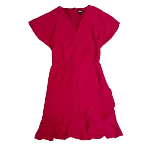 Express Women's Pink Short Sleeve Faux Wrap Dress Ruffle Hem Party Cocktail Sz L - Image 3
