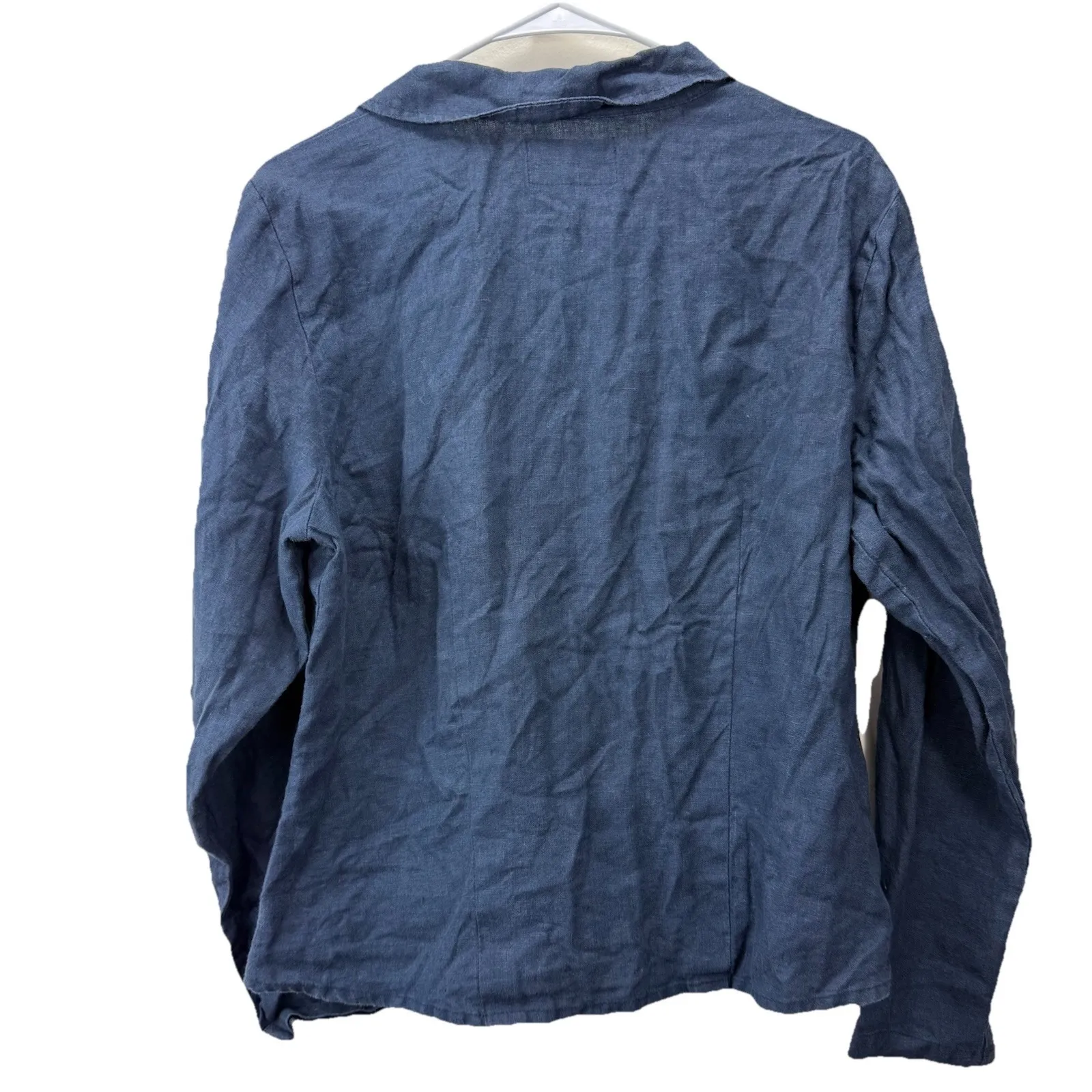 Flax Linen Blue Gray Overaized Long Sleeve Ladgenlook Button Shirt Size SMALL - Image 3