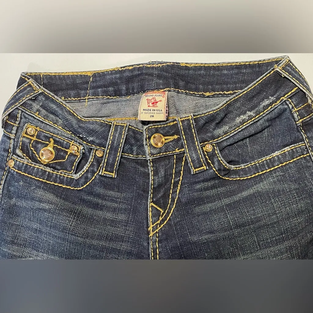 True Religion Disco Billy Straight Leg Jeans Super T Rhinestone Low Rise 26 - Image 3