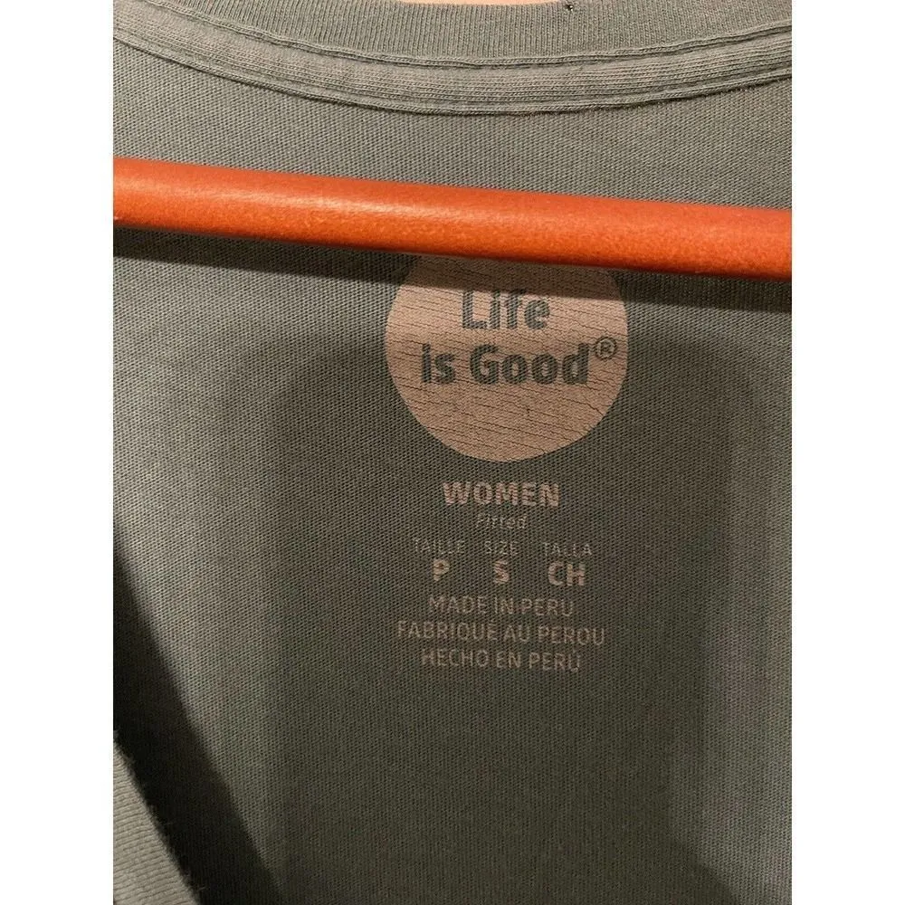 Women's Life Is Good Shirt Green Optimistic By Nature V-Neck Short Sleeve Small - Image 4