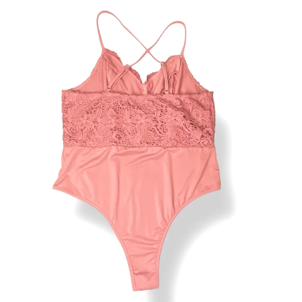 SHEIN Rosy Coral Lace Bodysuit Size Large - Image 2