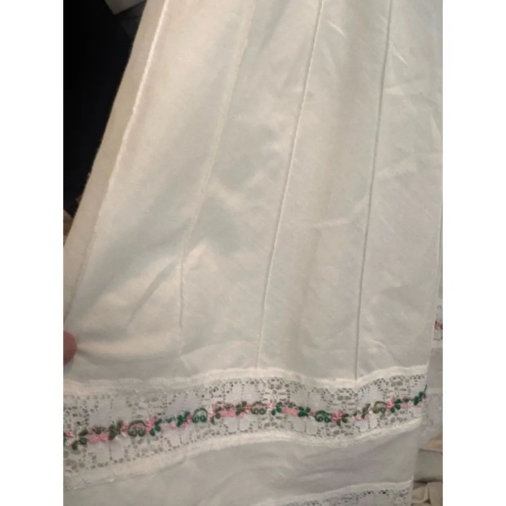 Boho Western off the shoulder, midi cotton dress with embroidery and lace size L White Size L - Image 4