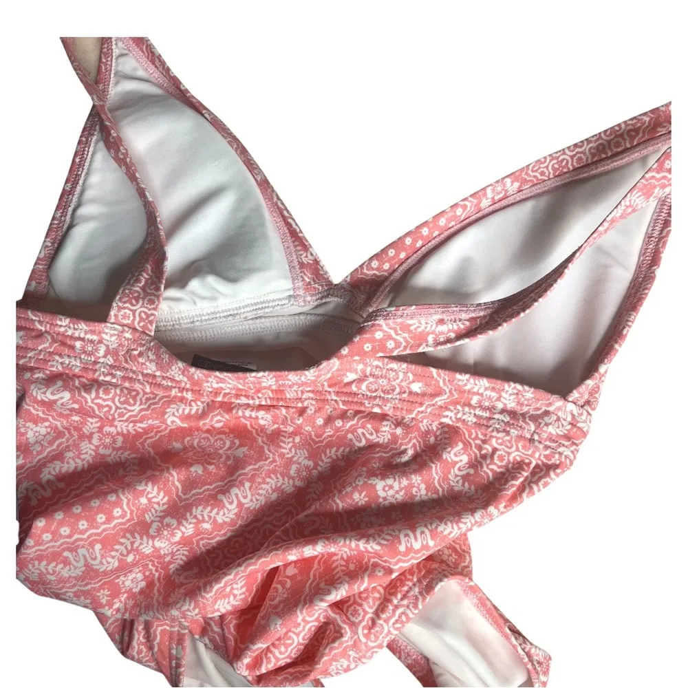 REYN SPOONER Swimsuit Lahaina Pink White One Piece Soft Cups V Neck Size 4 - Image 8