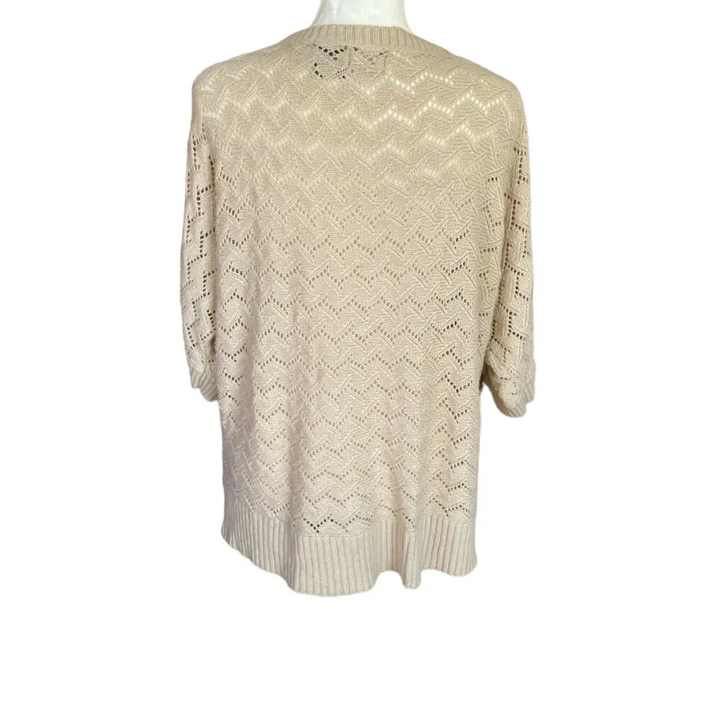 Nicole Miller women's XL tan tie front 3/4 sleeve chevron knit sweater cardigan - Image 4