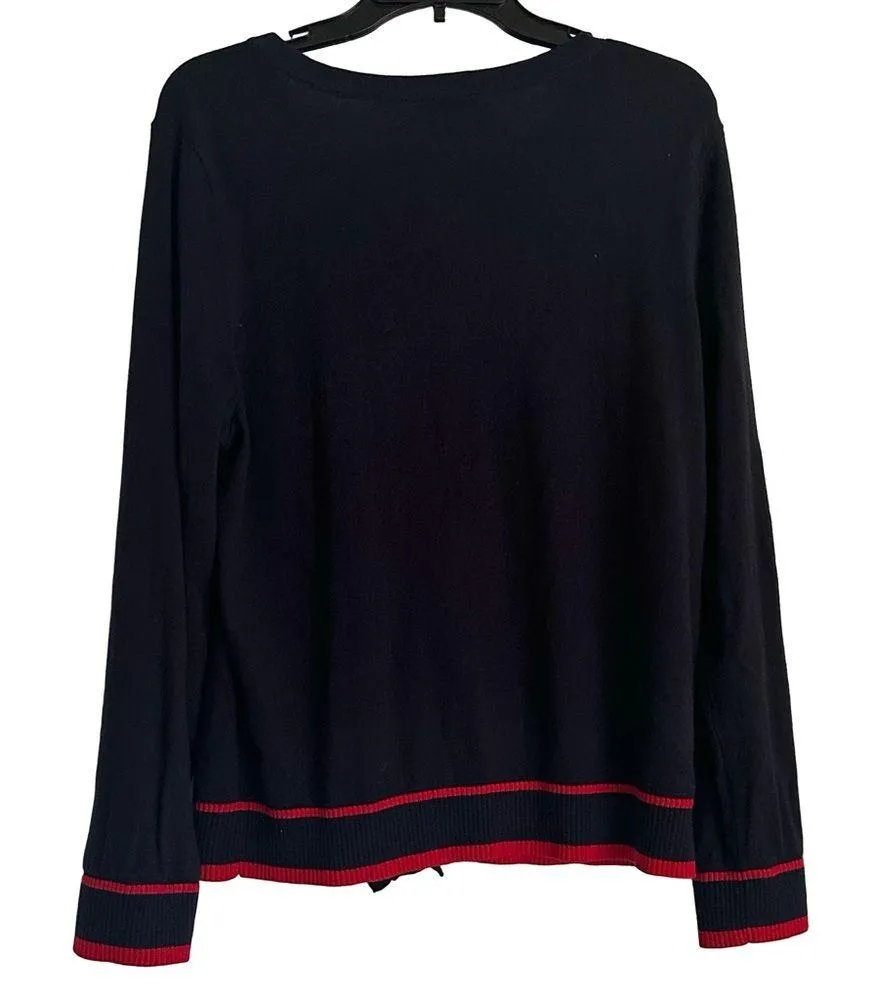 Talbots Soft Cotton Blend Knit Nautical Navy Cardigan Sweater Red Anchor Buttons - Image 7