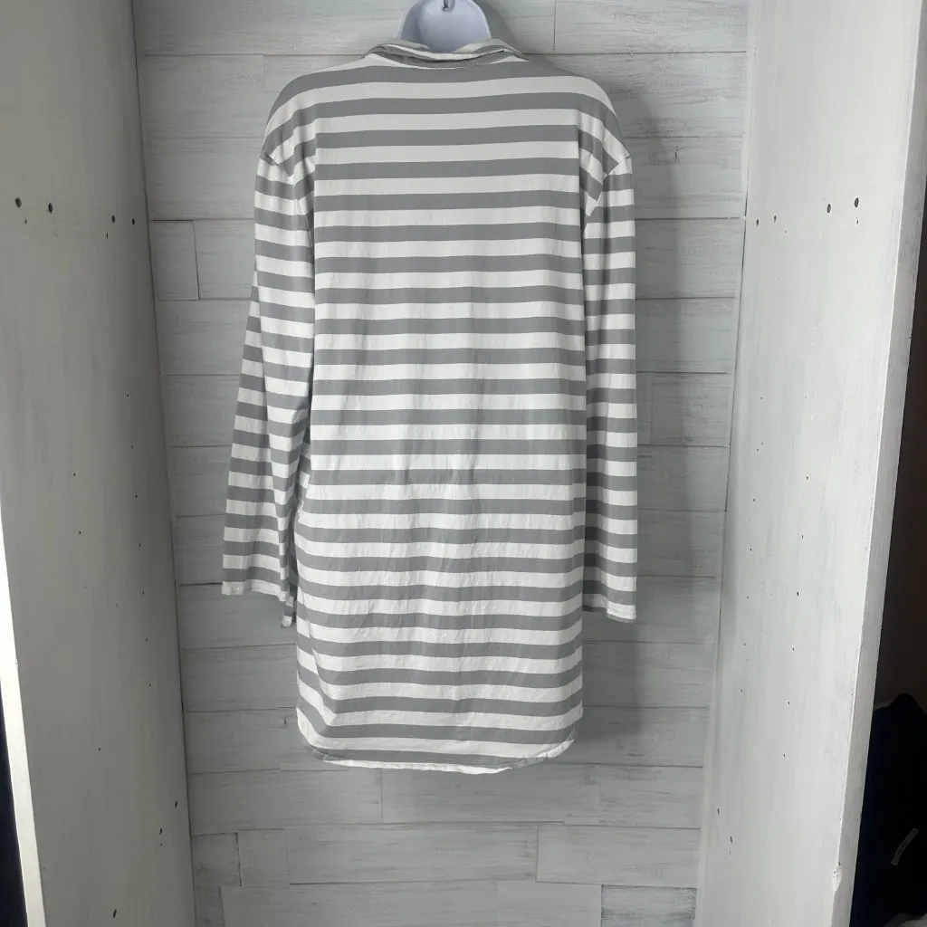 Recliner NYC Womens Pajama Shirt Dress Twilight Stripe Long Sleeve Size Large Gray - Image 4