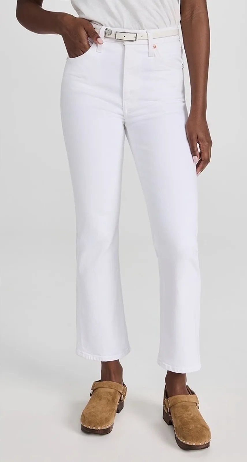 Re/Done 70s High Waisted Crop Boot Jeans White Size 29 Gently Used Quiet Luxury - Image 1
