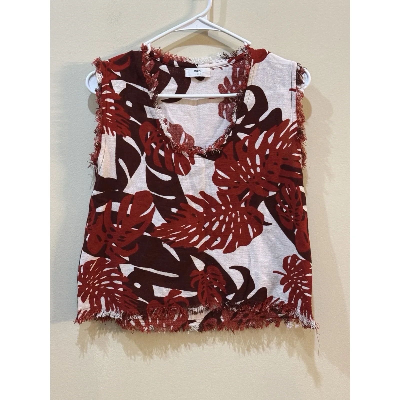 Mikoh Tropical Top Red Fringe 100% Cotton Linen Feel Size 2 US‎ Medium Resort - Image 7