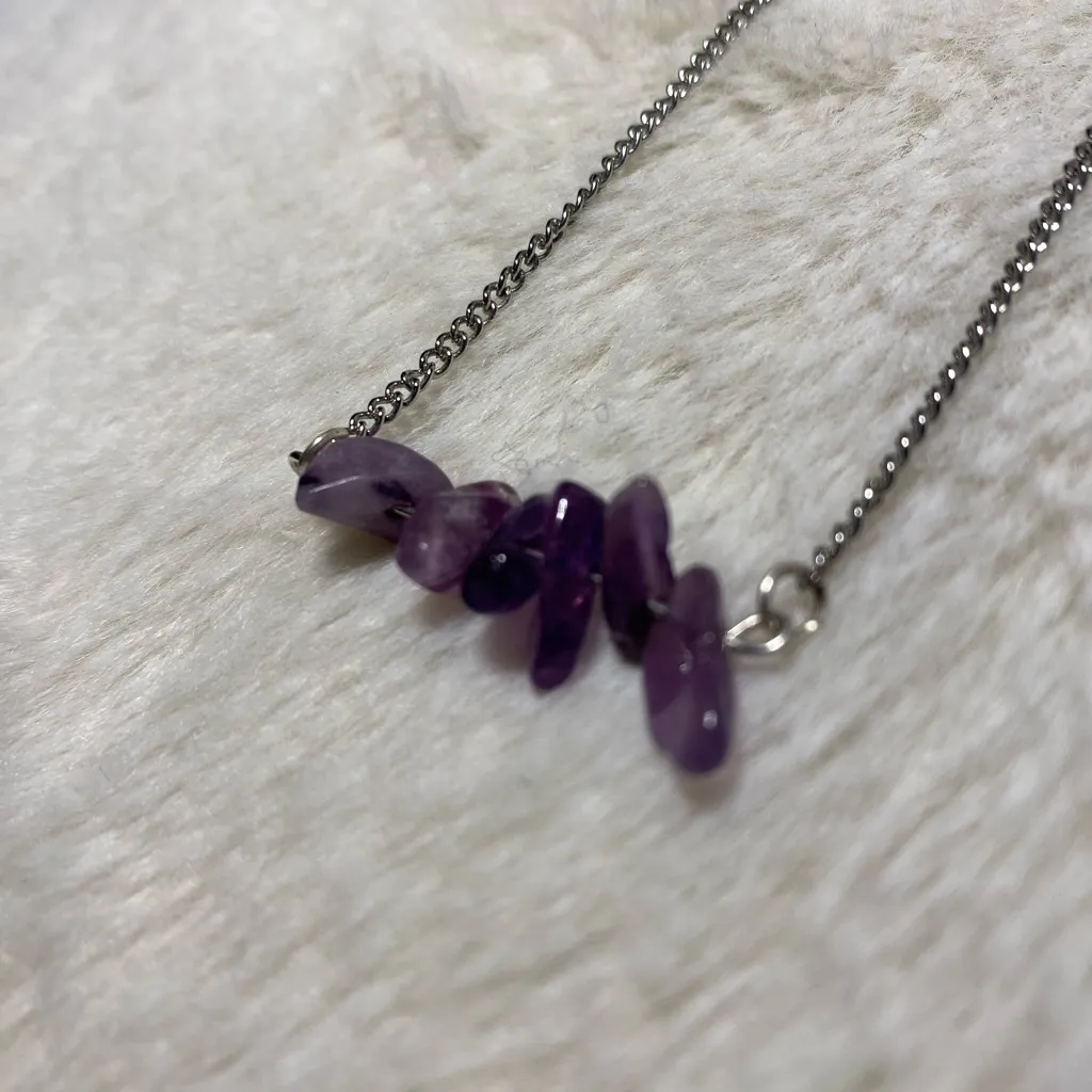 Amethyst Chip Necklace with Silver Tone Chain 16in - Image 4