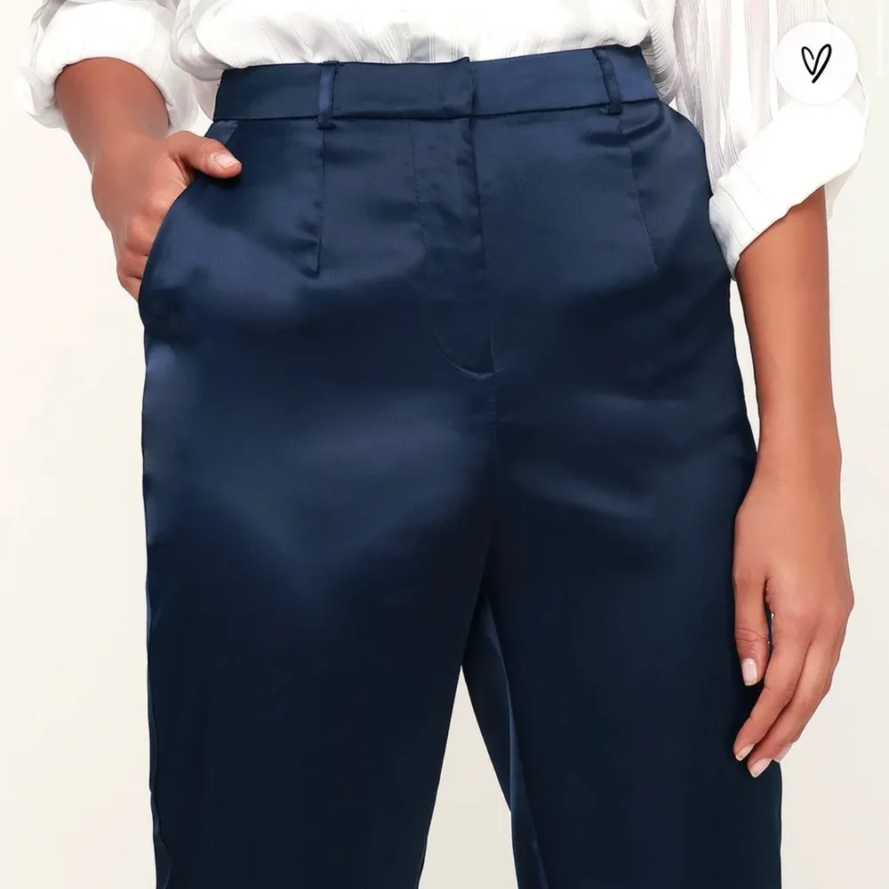 Lulus My Story Navy Blue Satin Trouser Pants - Image 3